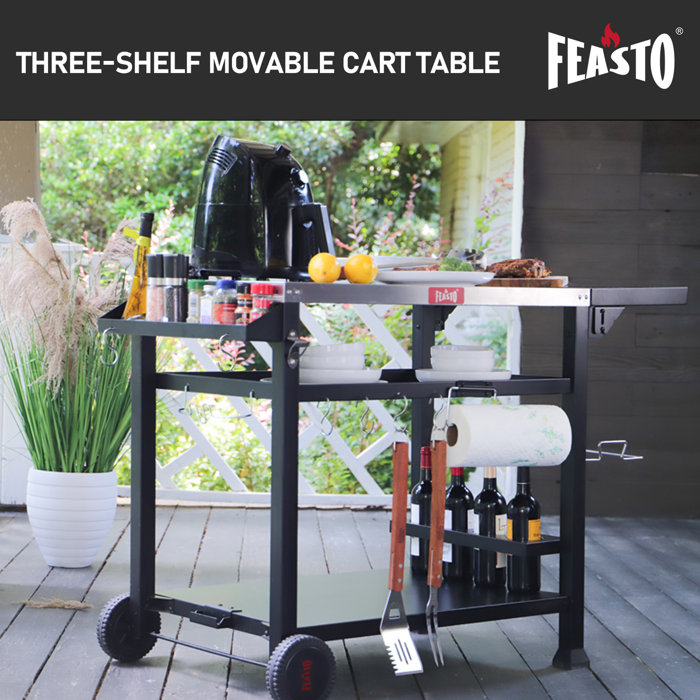 Feasto 50 in. ThreeShelf Stainless Outdoor Movable Food Prep Grill